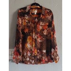 Chico's Tops Blouse Women's 2 (L), Paisley, Button Down, Long Sleeve, Polyester.